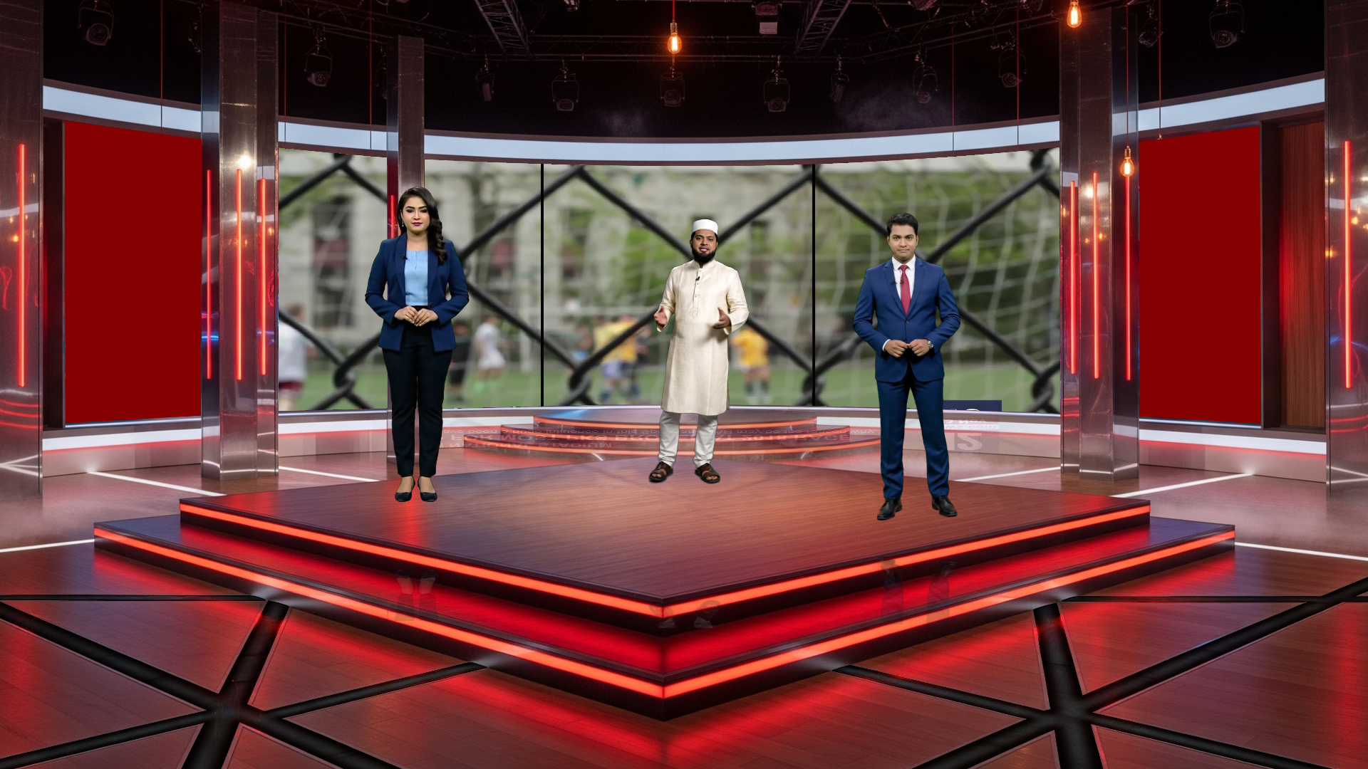 Digital design of elefair's professional virtual studio set for vMix, ideal for talk shows and news broadcasts.