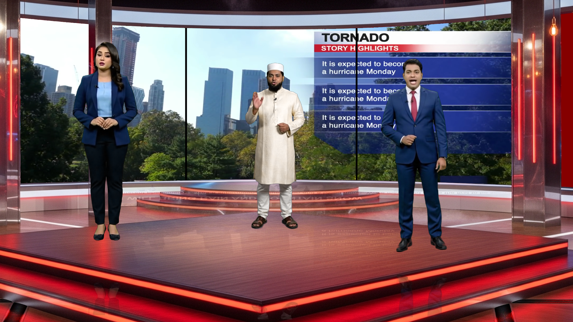 Digital design of elefair professional virtual studio set for vMix, talk show, and news production, featuring modern studio visuals.