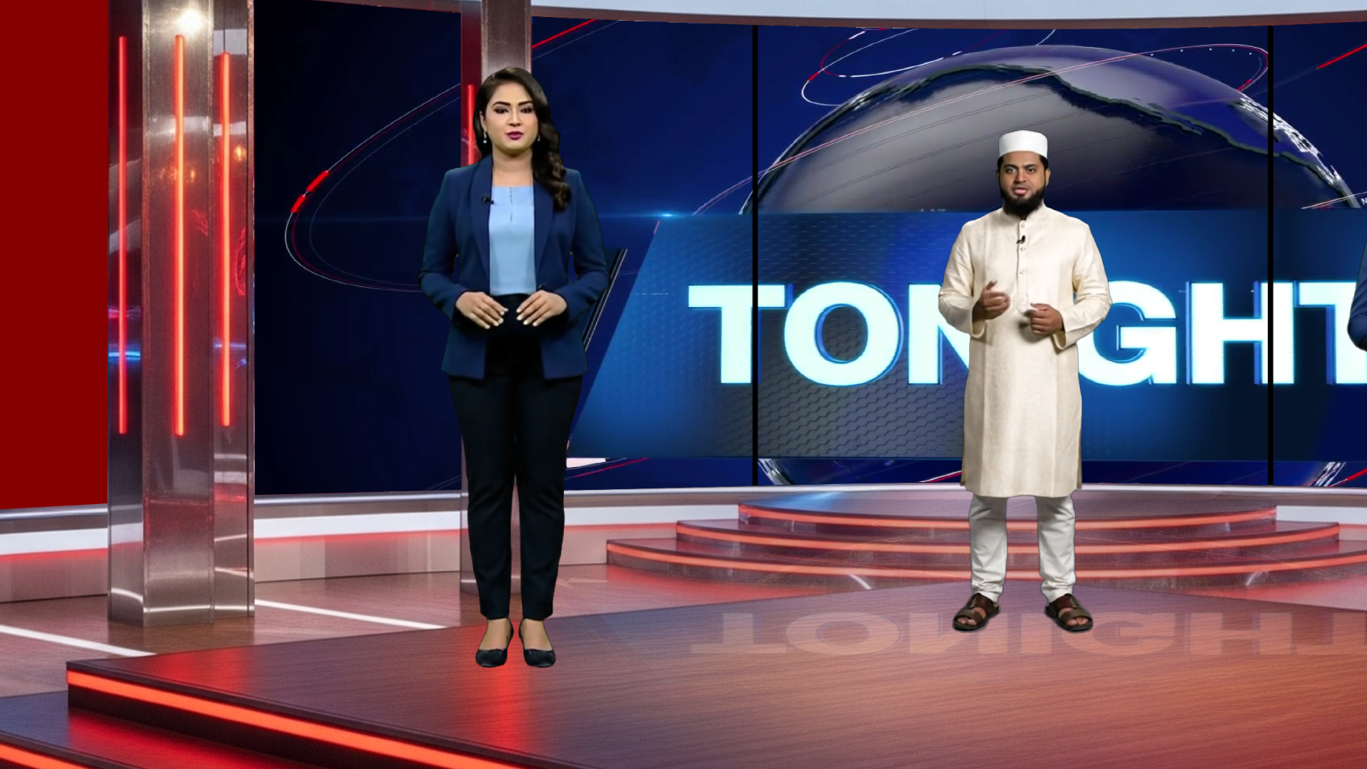 Professional virtual studio set for vMix and talk shows by elefair, digital design with realistic news and talk show background.
