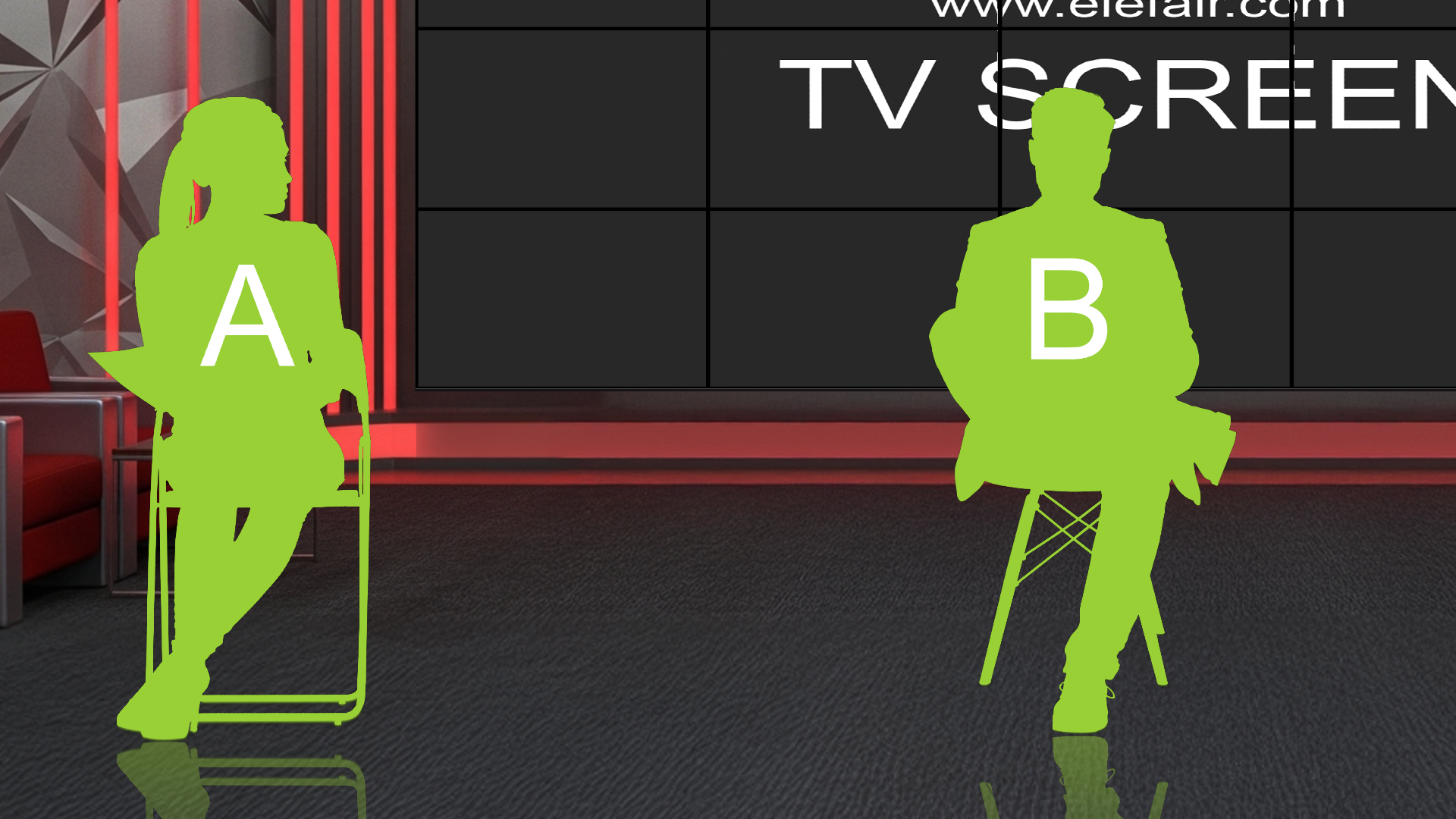 Digital design of a professional virtual studio set by elefair for vMix, talk shows, and news production.