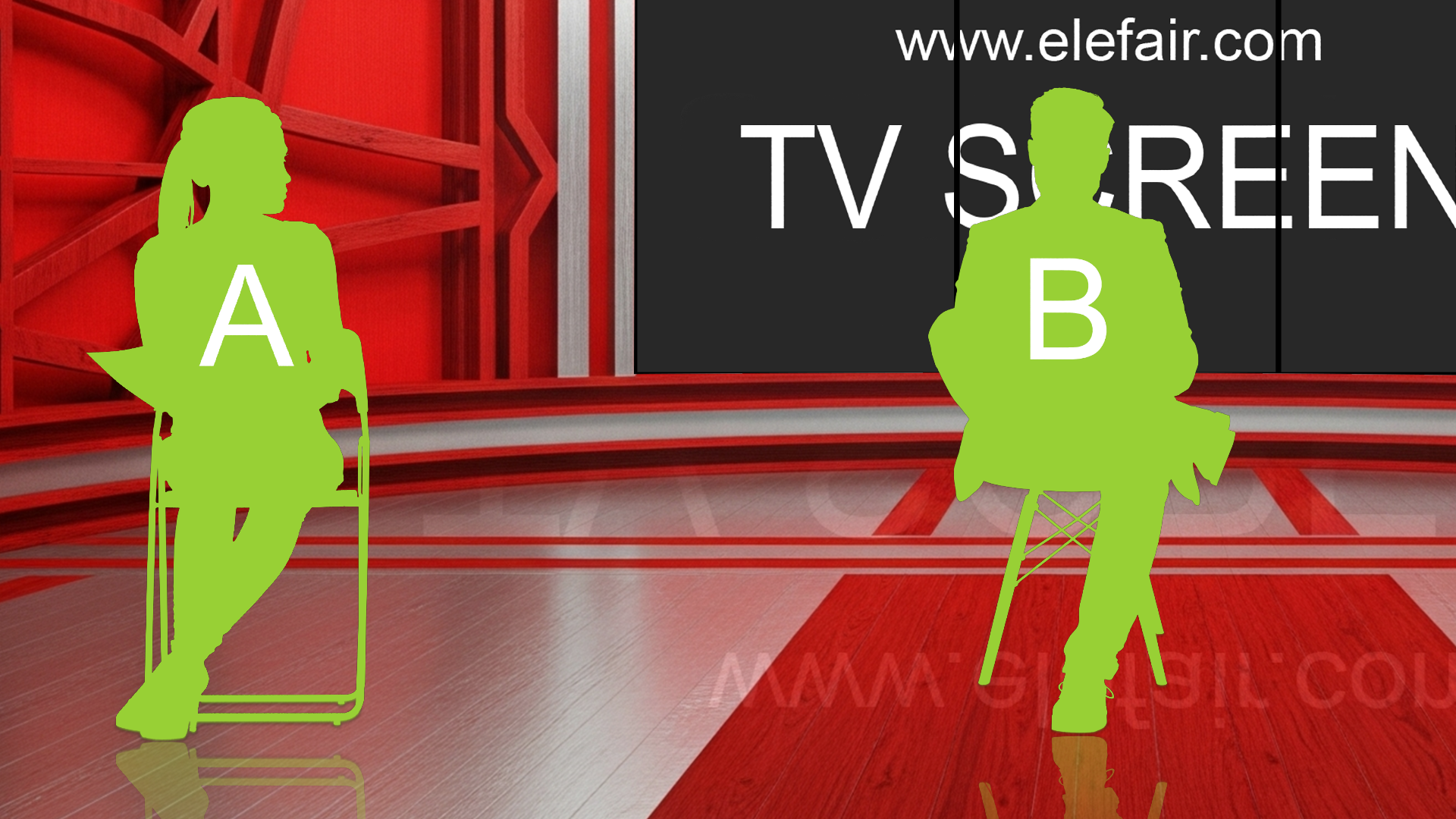 Digital design of a professional virtual studio set for vMix, talk shows, and news, created by elefair.