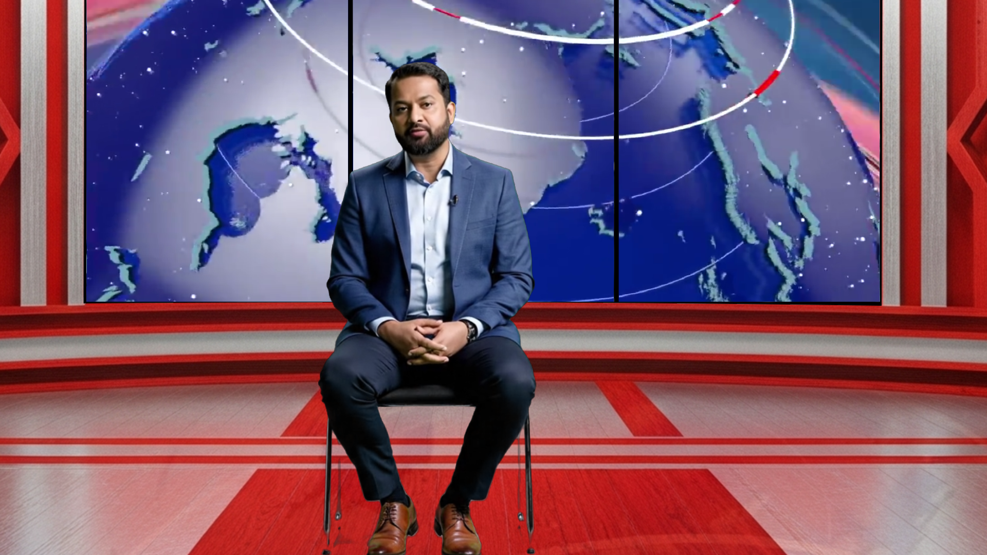 Elefair professional virtual studio set for vMix, talk show, and news production, featuring a digital design with modern broadcast elements.