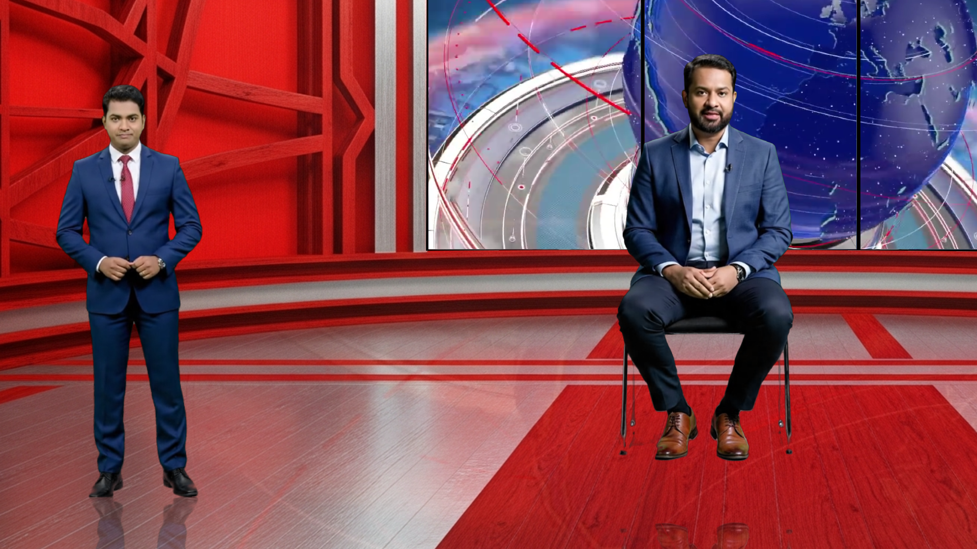 Digital design of a professional virtual studio set by elefair for vMix, talk shows, and news broadcasting.