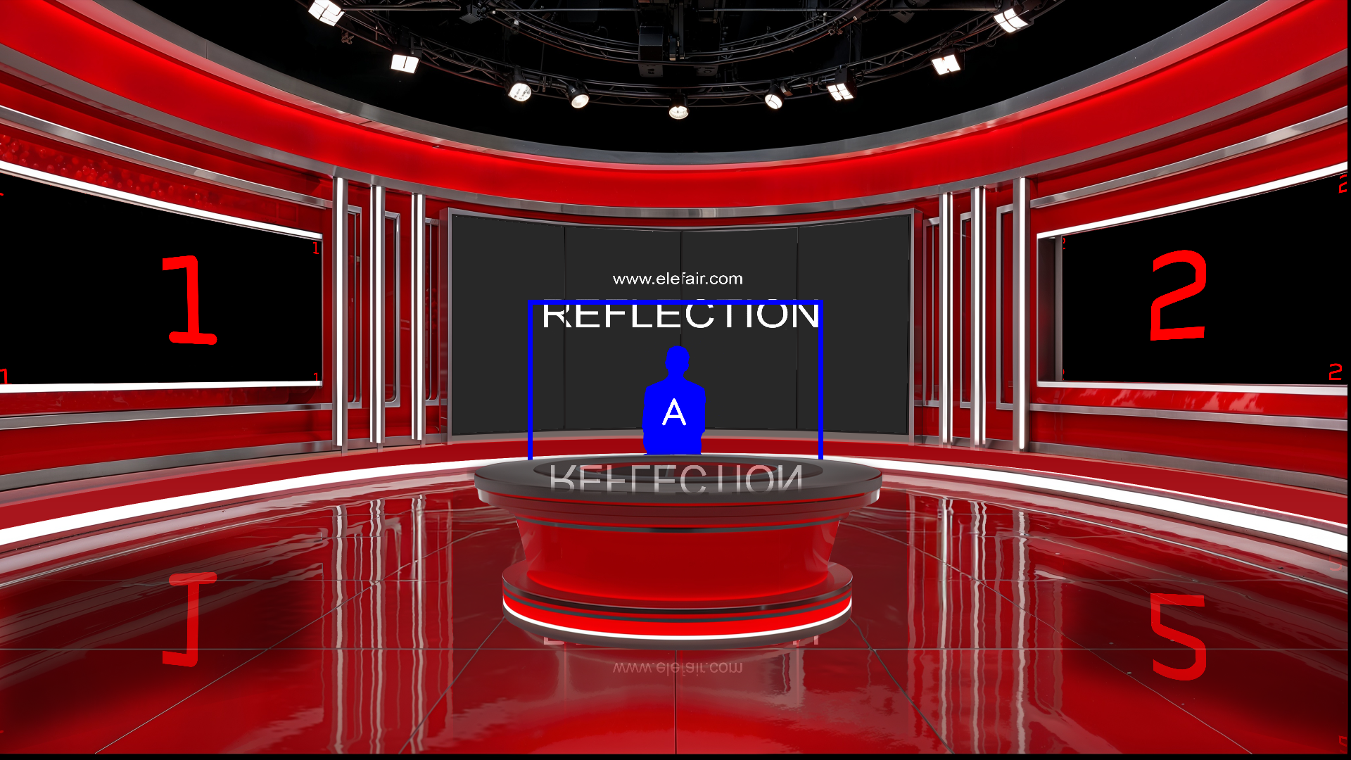 Digital design of a professional virtual studio set by elefair for vMix, talk shows, and news productions.
