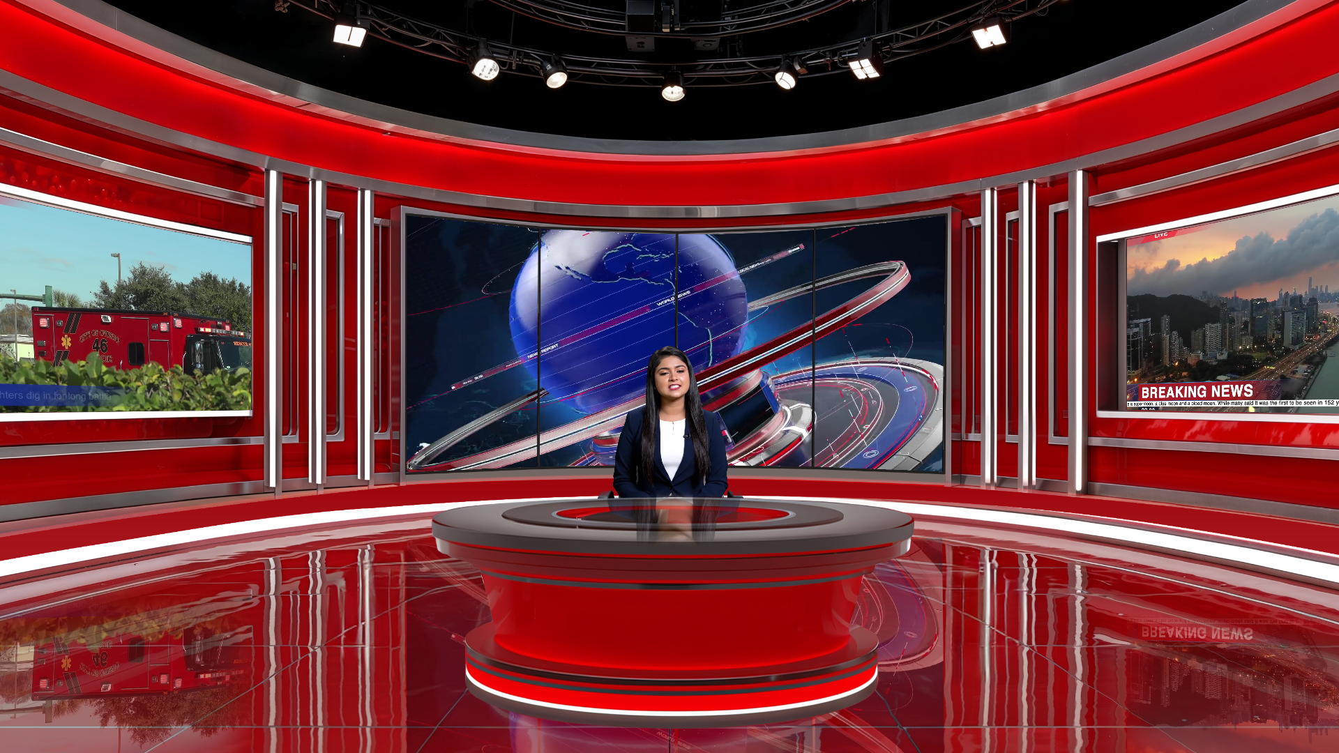 Digital design of a professional virtual studio set by elefair, ideal for vMix, talk shows, and news broadcasts.