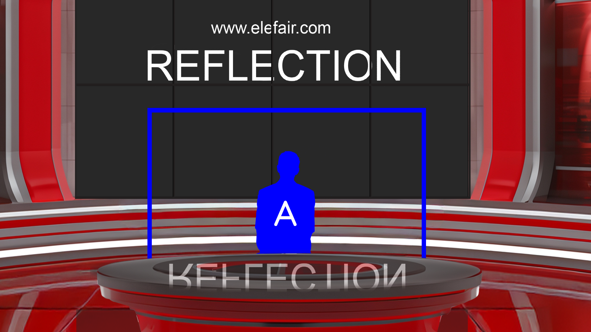 Elefair professional virtual studio set for vMix, talk show, and news production featuring digital design elements.