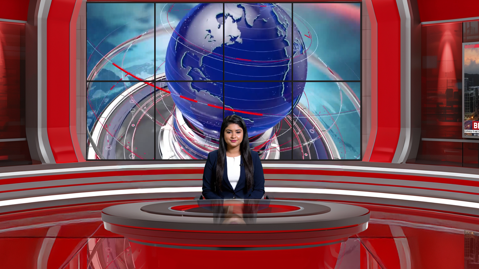 Digital design of a professional virtual studio set by elefair, suited for vMix, talk shows, and news broadcasts.