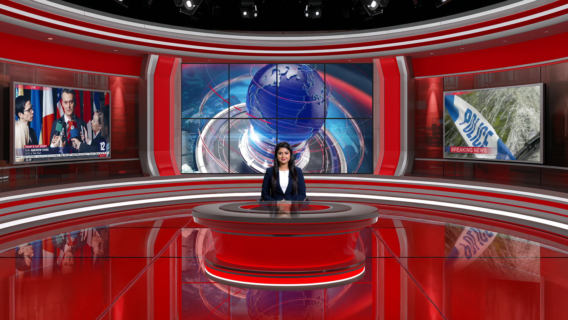 Digital design of elefair's professional virtual studio set for vMix, talk shows, and news broadcasts.