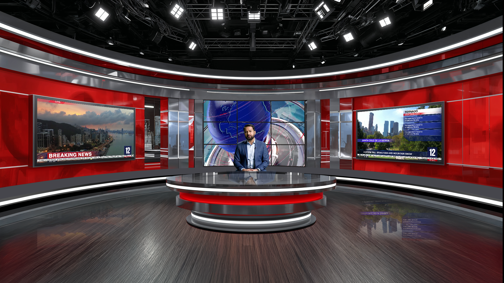 Digital design of a professional virtual studio set for vMix, talk show, and news production by elefair.