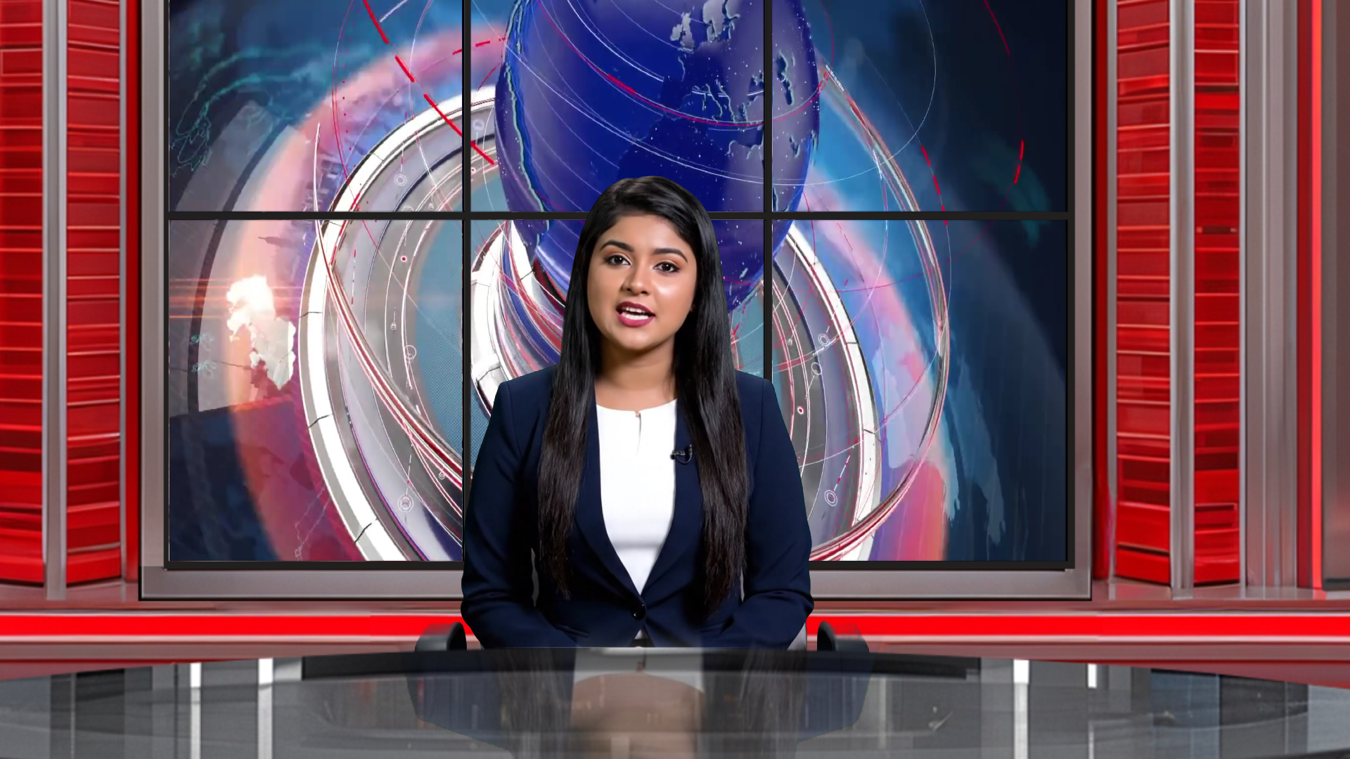 Digital design of elefair's professional virtual studio set for vMix, ideal for talk shows and news broadcasts.