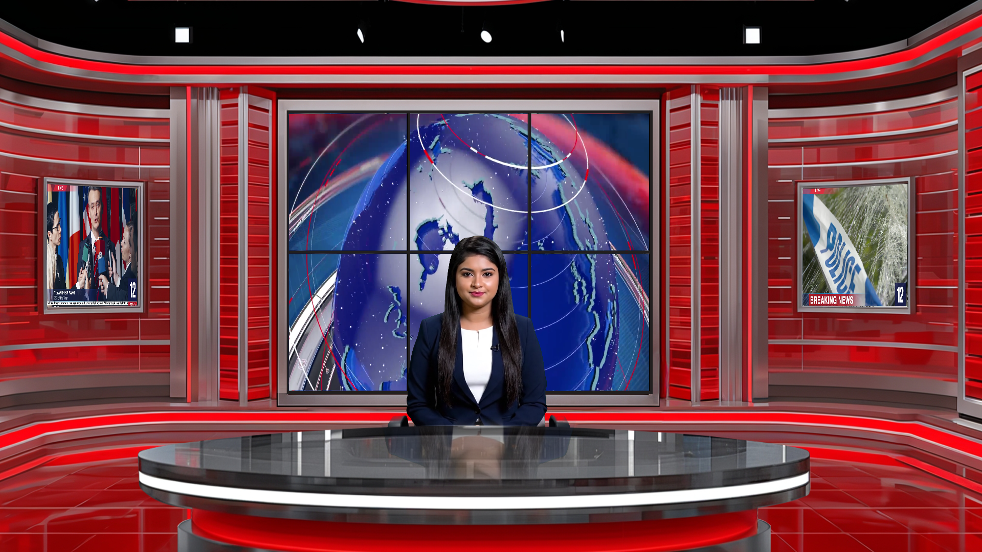 Digital design of a professional virtual studio set for vMix, talk shows, and news, created by elefair.