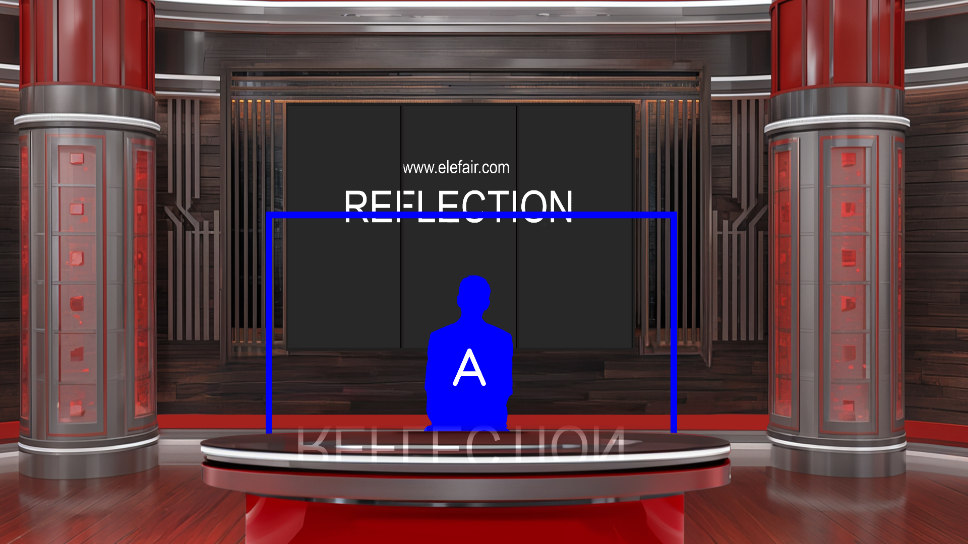 Digital design of a professional virtual studio set for vMix, talk shows, and news, created by elefair.