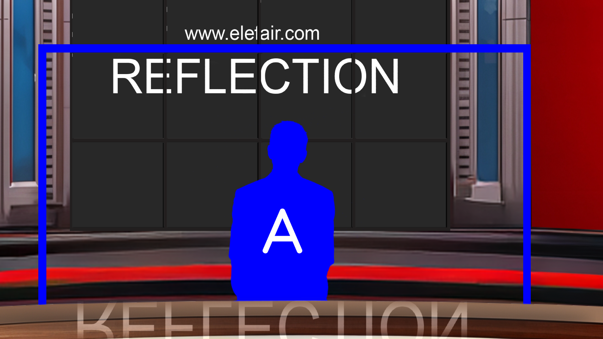 Digital design of elefair's professional virtual studio set for vMix, talk shows, and news broadcasts with modern studio visuals.