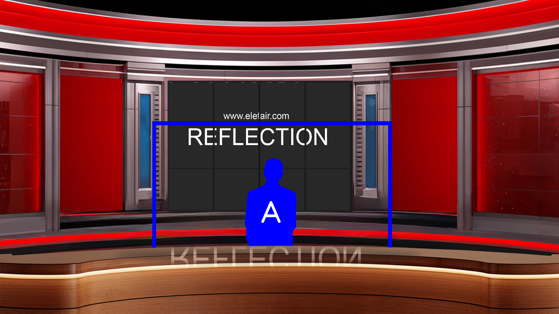 Digital design of elefair's professional virtual studio set for vMix, talk show, and news production with modern studio visuals.