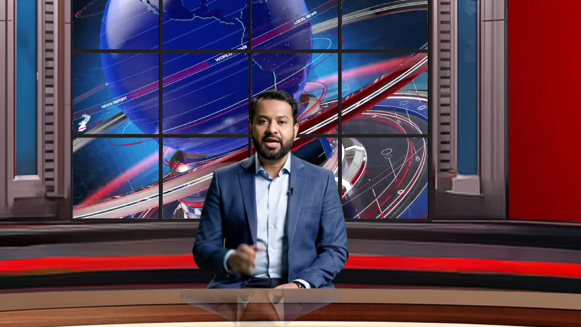 Digital design of elefair's professional virtual studio set for vMix, ideal for talk shows and news broadcasts.