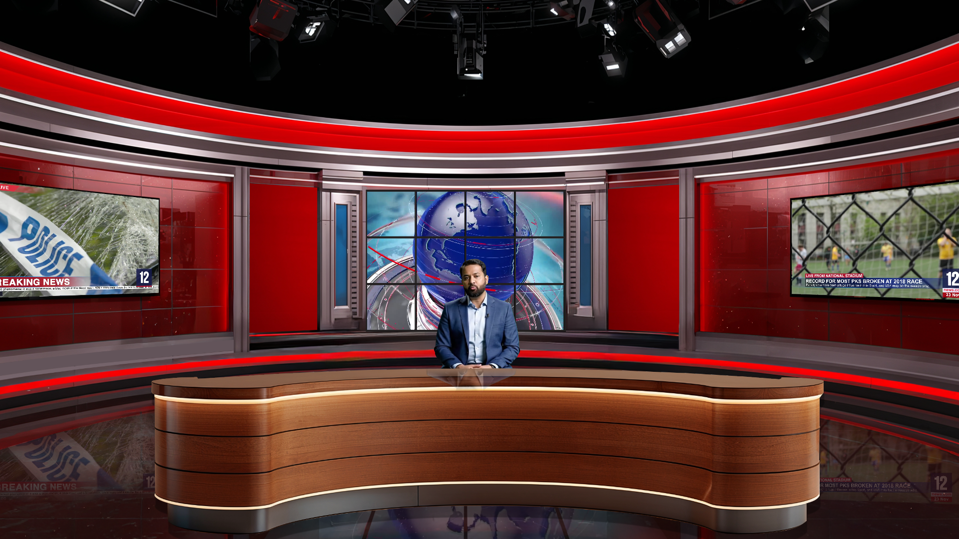 Digital design of elefair's professional virtual studio set for vMix, talk shows, and news broadcasts.
