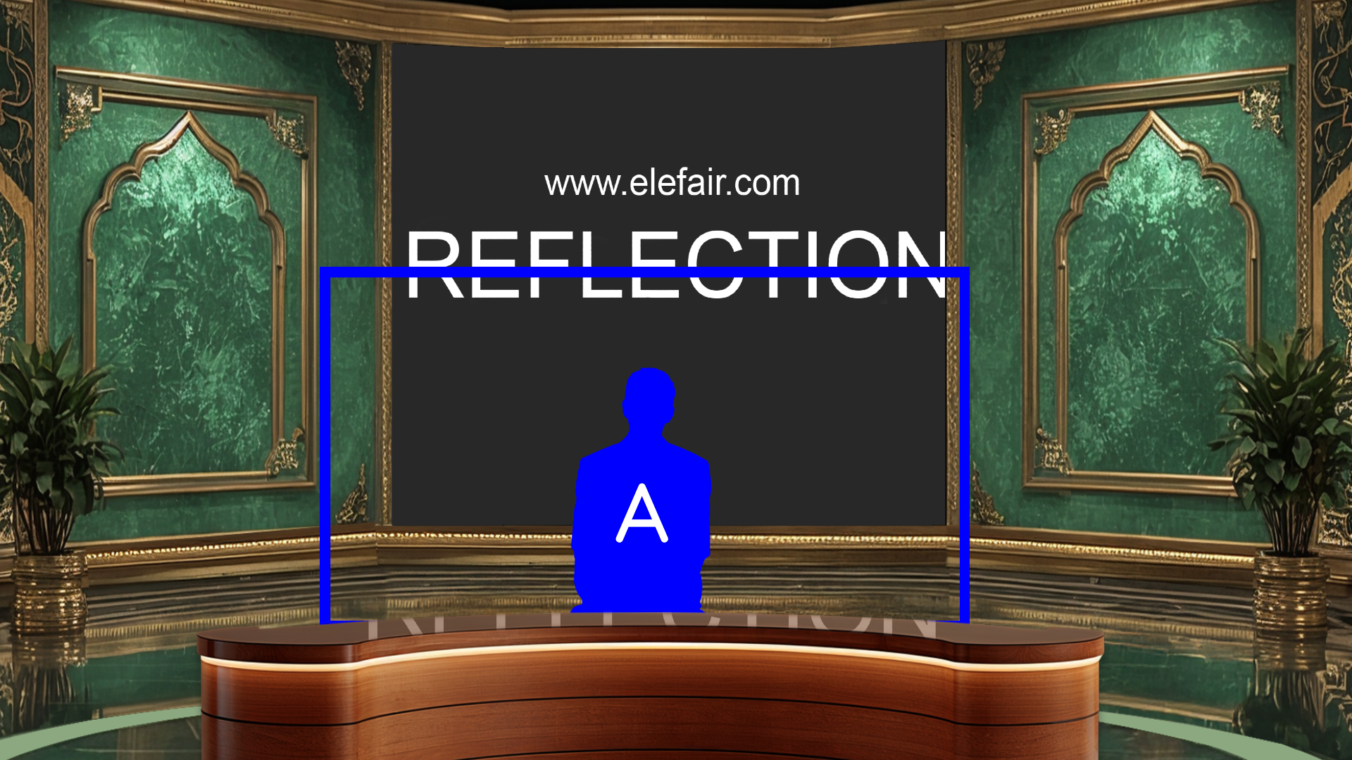Digital design of elefair's professional virtual studio set for vMix, ideal for talk shows and news productions.