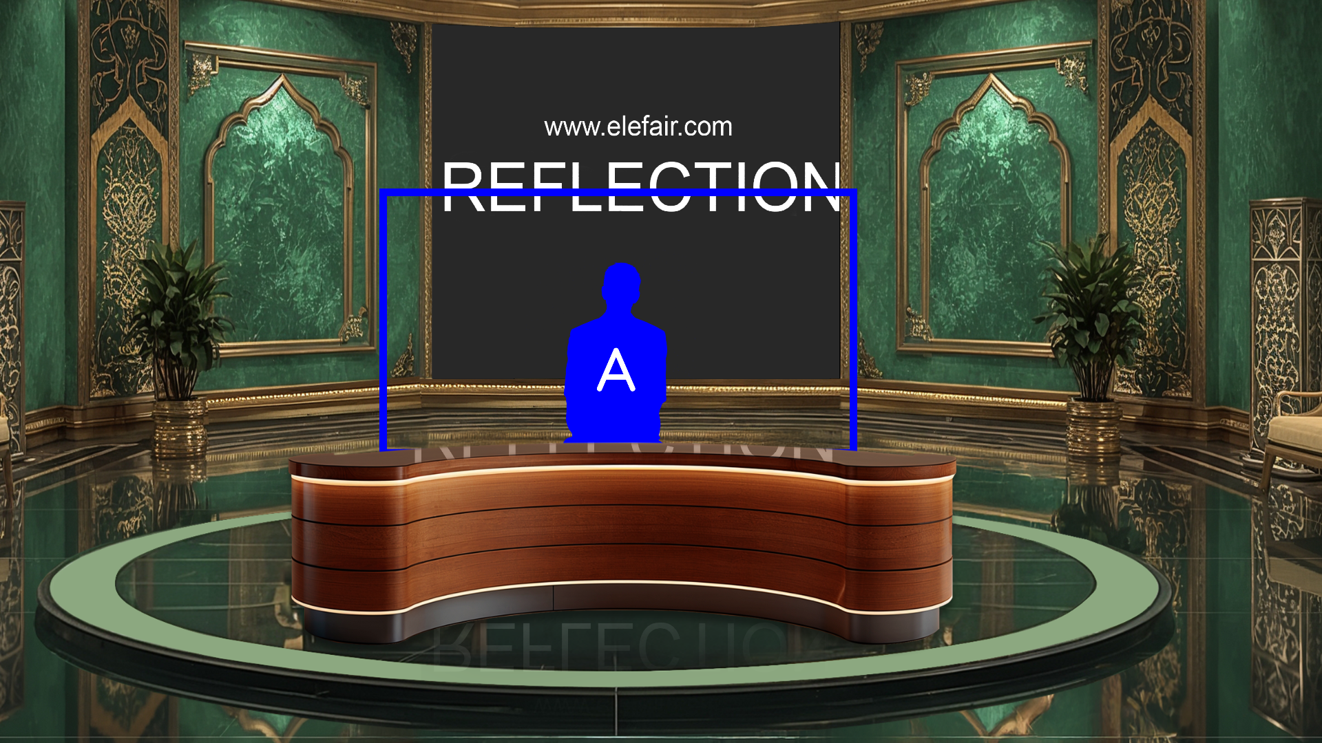 Digital design of elefair professional virtual studio set for vMix, ideal for talk shows and news broadcasts.
