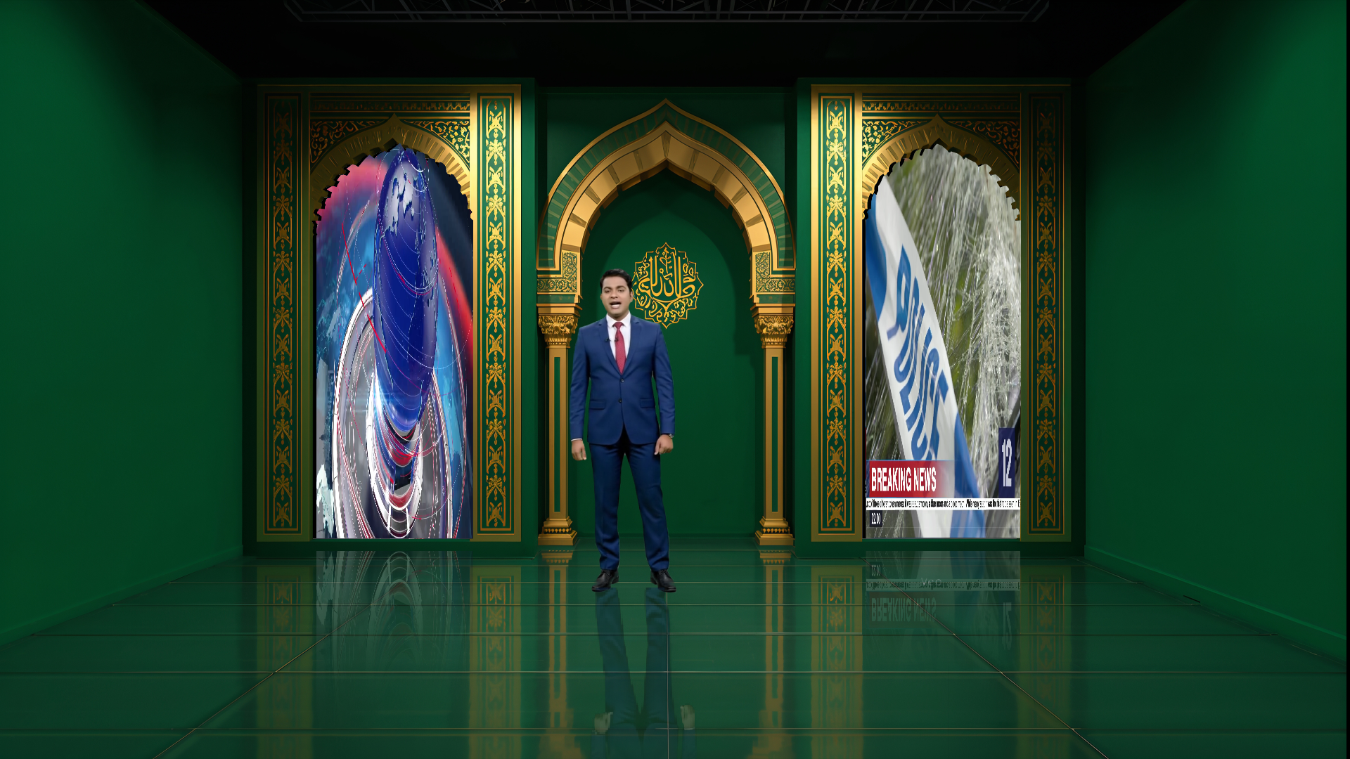 Digital design of the elefair professional virtual studio set for vMix, ideal for talk shows and news broadcasts.
