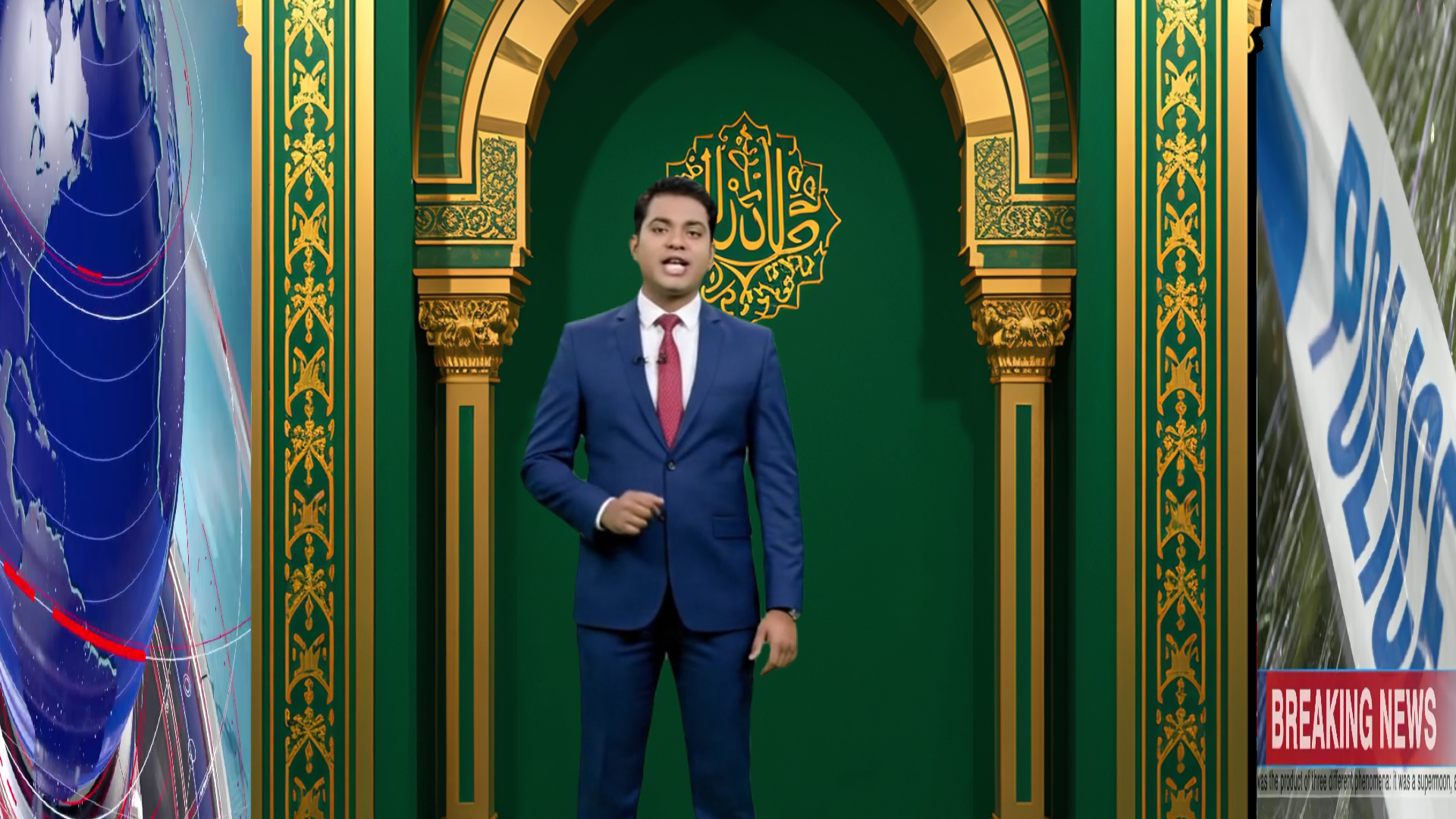 Digital design of elefair's professional virtual studio set for vMix, talk show, and news productions, with modern studio graphics.