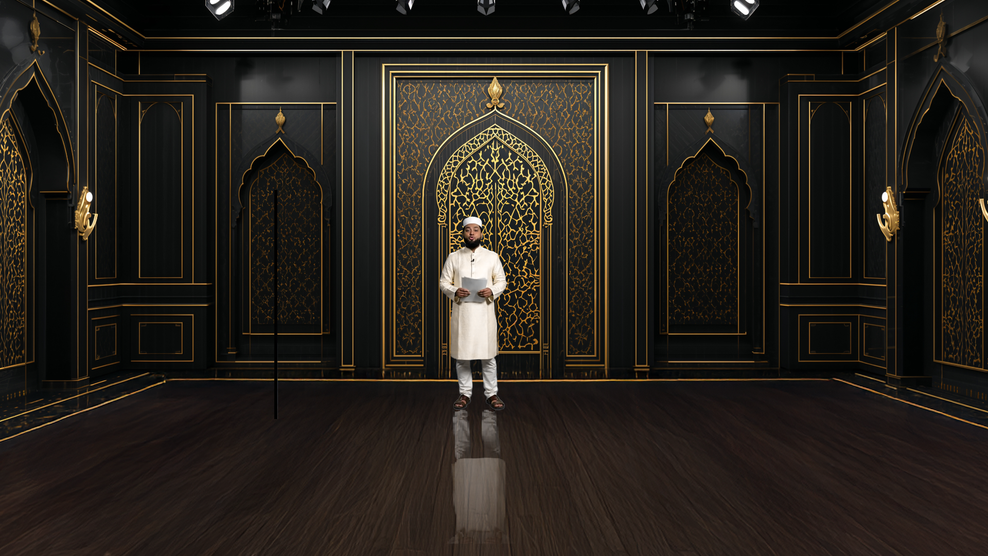 Digital design of a professional virtual studio set by elefair for vMix, talk shows, and news broadcasts.