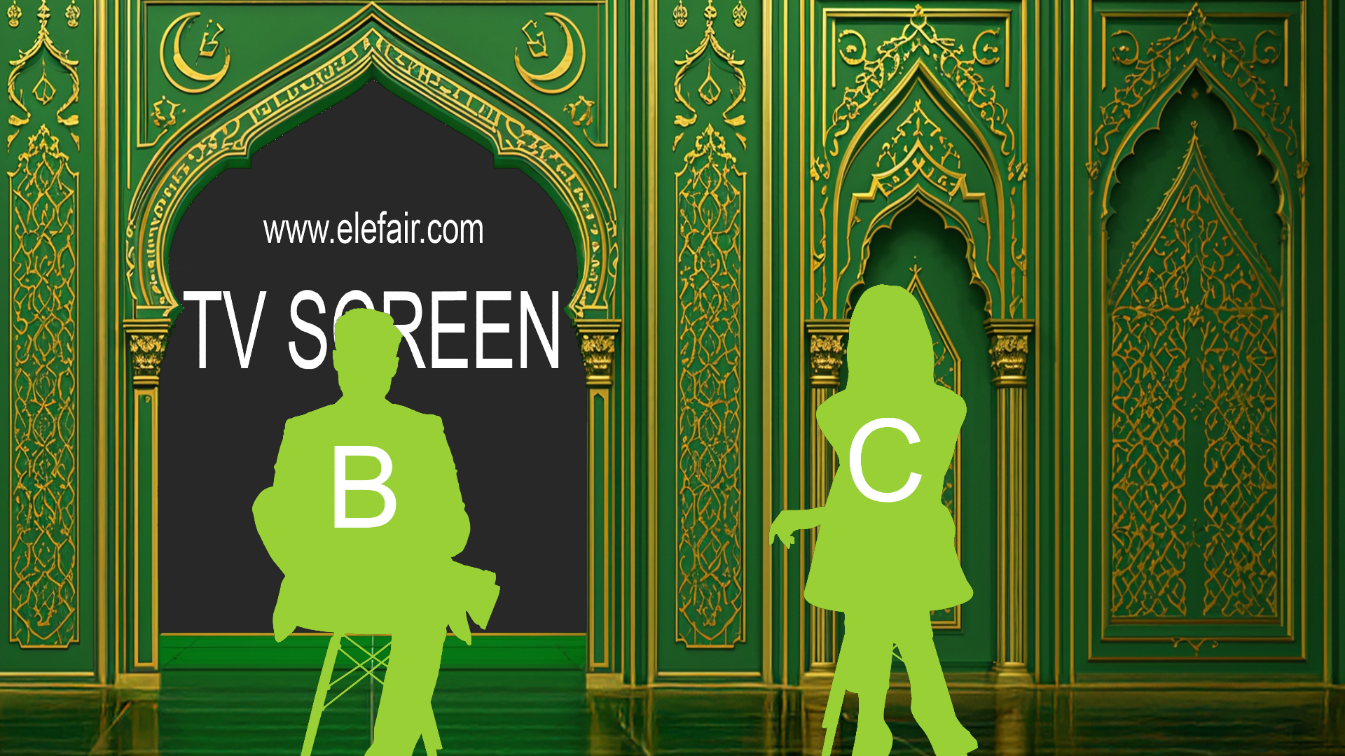 Professional virtual studio set for vMix featuring talk show and news design with customizable green screen backgrounds and multiple camera angles