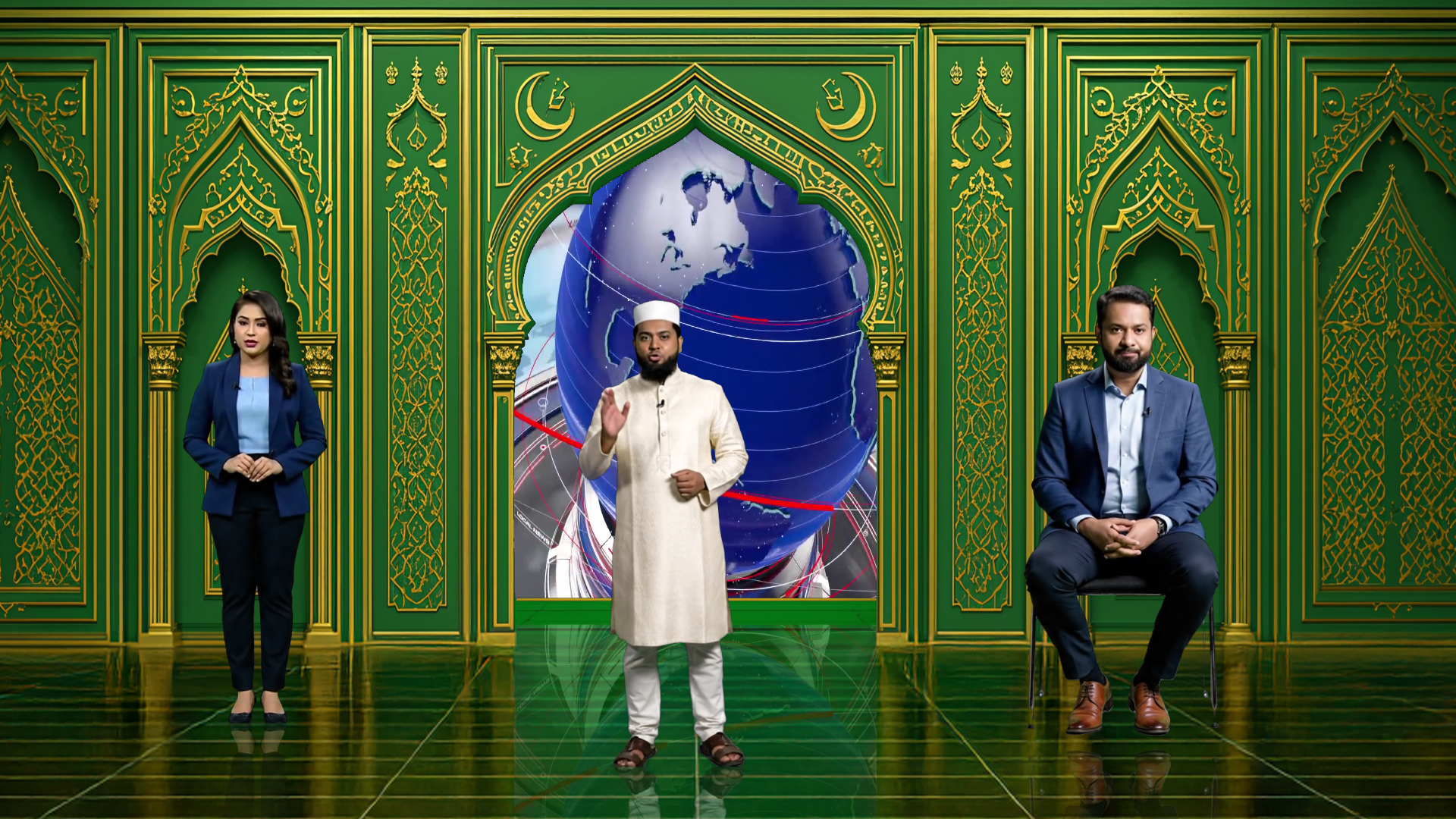 Professional virtual studio set for vMix talk shows and news broadcasts with customizable design and green screen optimization