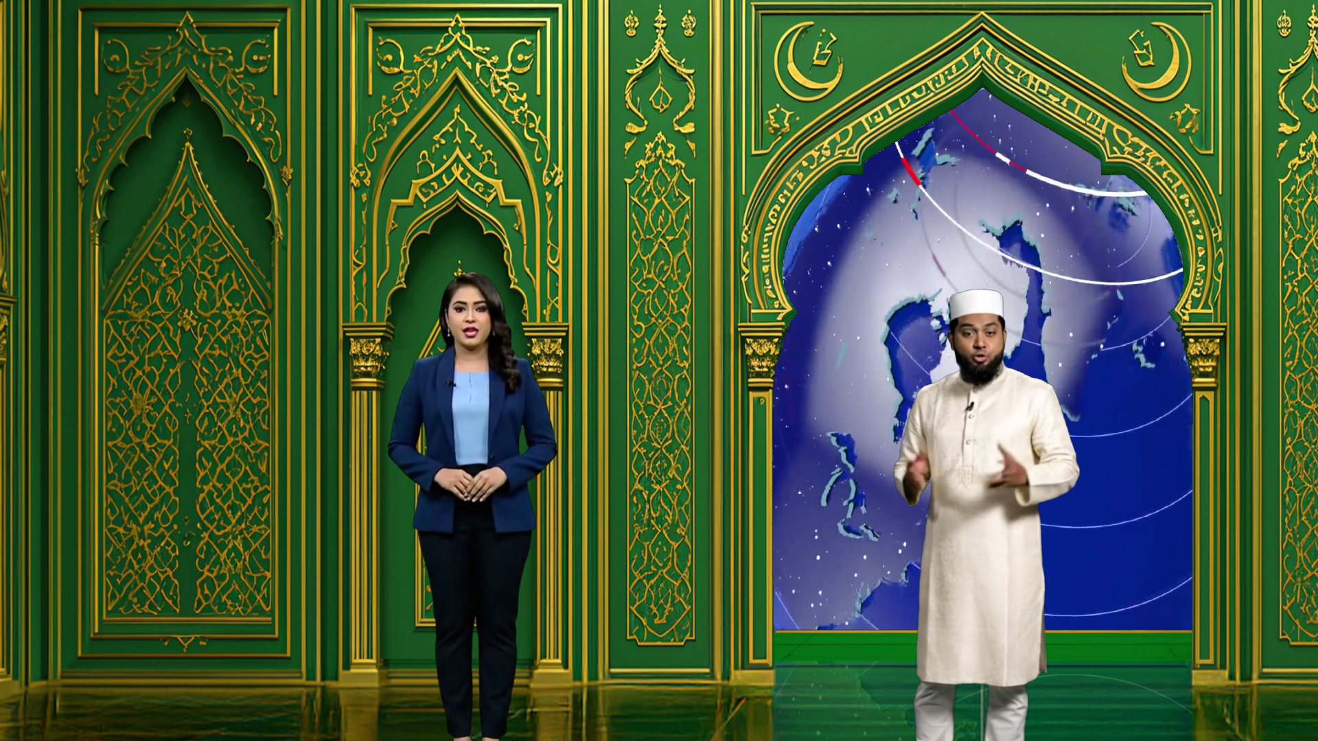 Professional virtual studio set for vMix talk shows and news with customizable green screen backgrounds