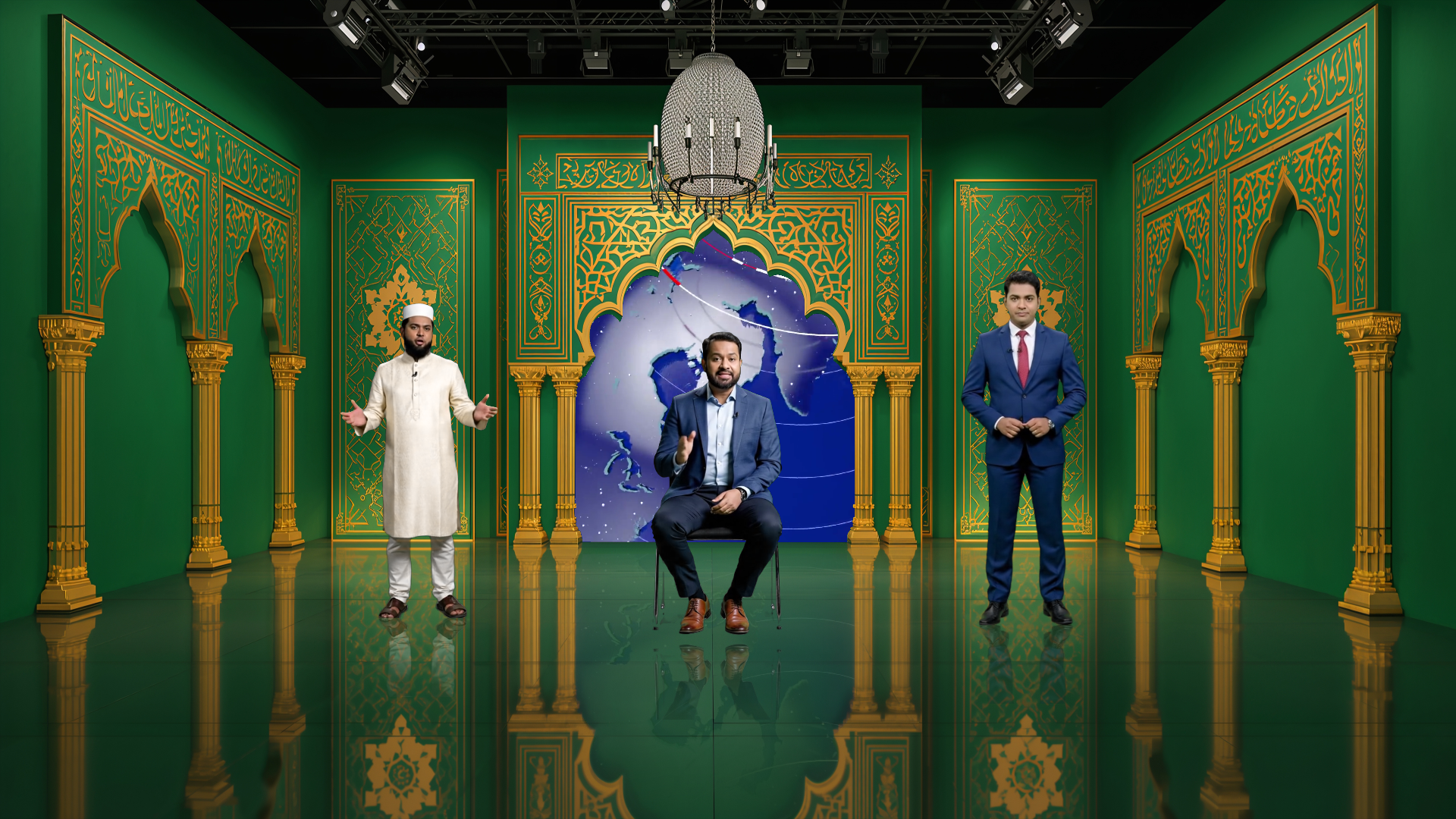 Professional Virtual Studio Set for vMix talk show and news broadcasting with customizable green screen backgrounds and multiple camera angles