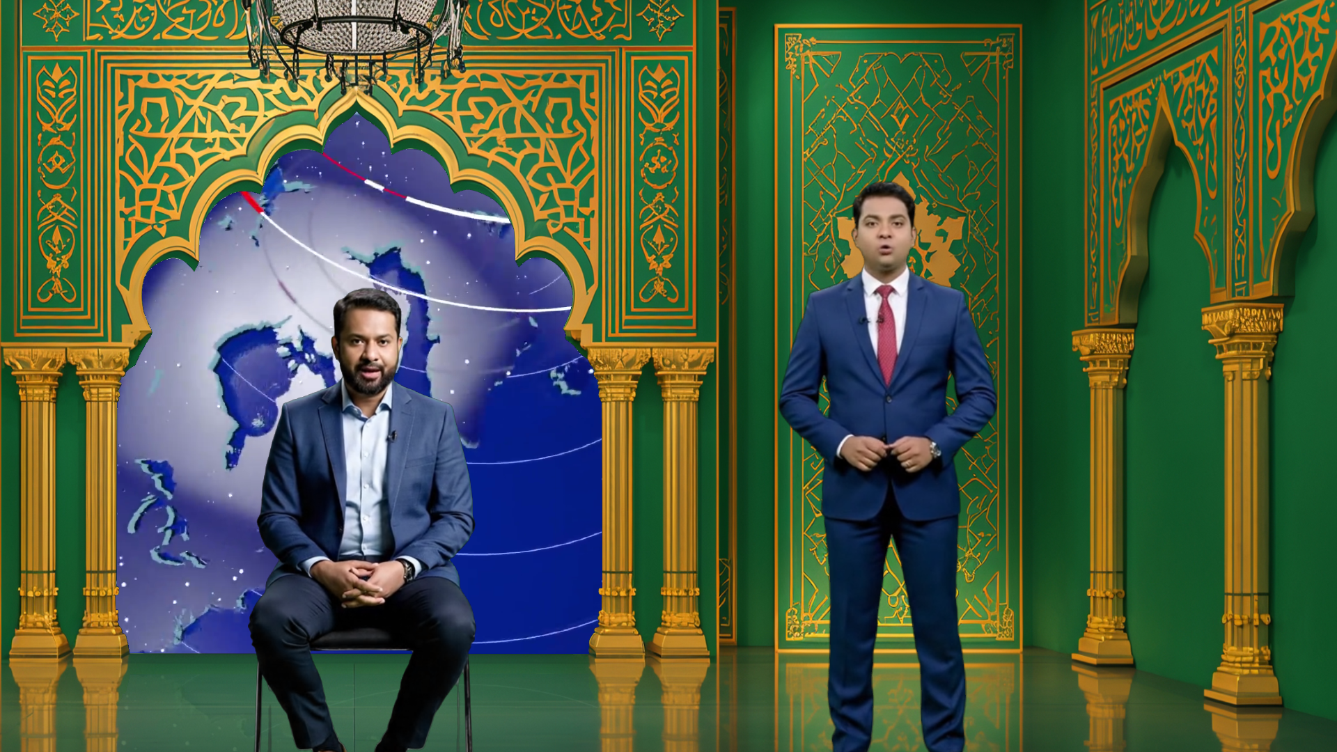 Professional virtual studio set for vMix talk show and news broadcasts with customizable green screen backgrounds and high-resolution scenes