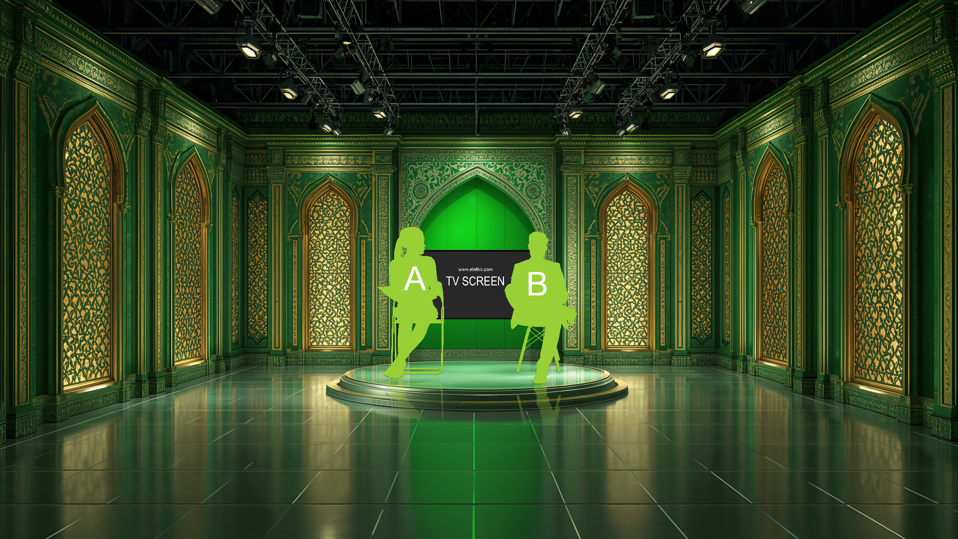 Professional Virtual Studio Set for vMix talk show and news broadcasts with customizable green screen backgrounds