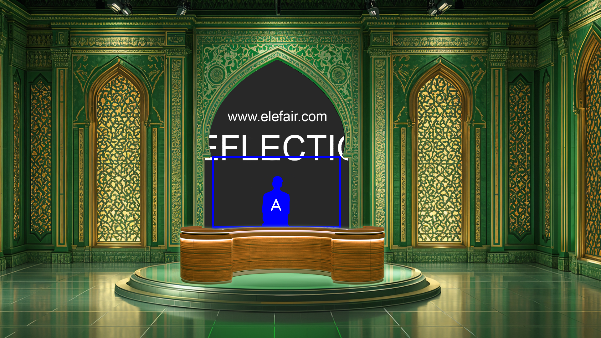 Professional virtual studio set for vMix talk show and news broadcast with customizable green screen backgrounds