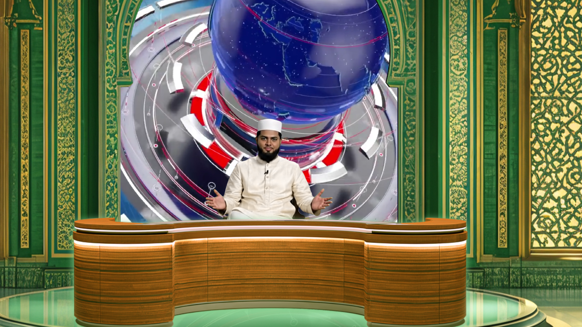 Digital design of a professional virtual studio set by elefair, ideal for vMix, talk shows, and news broadcasts.