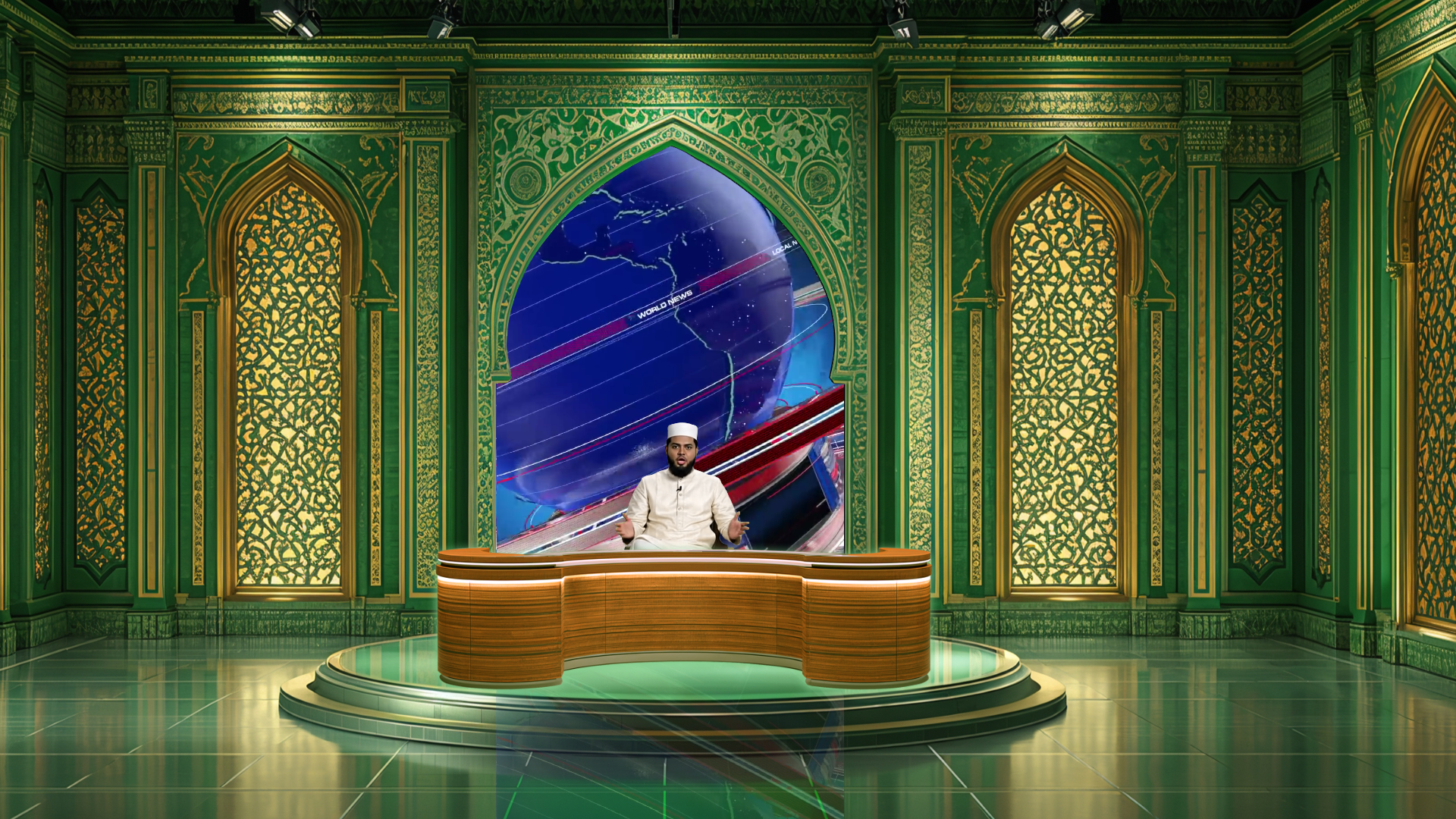 Digital design of a professional virtual studio set by elefair for vMix, ideal for talk shows and news broadcasts.