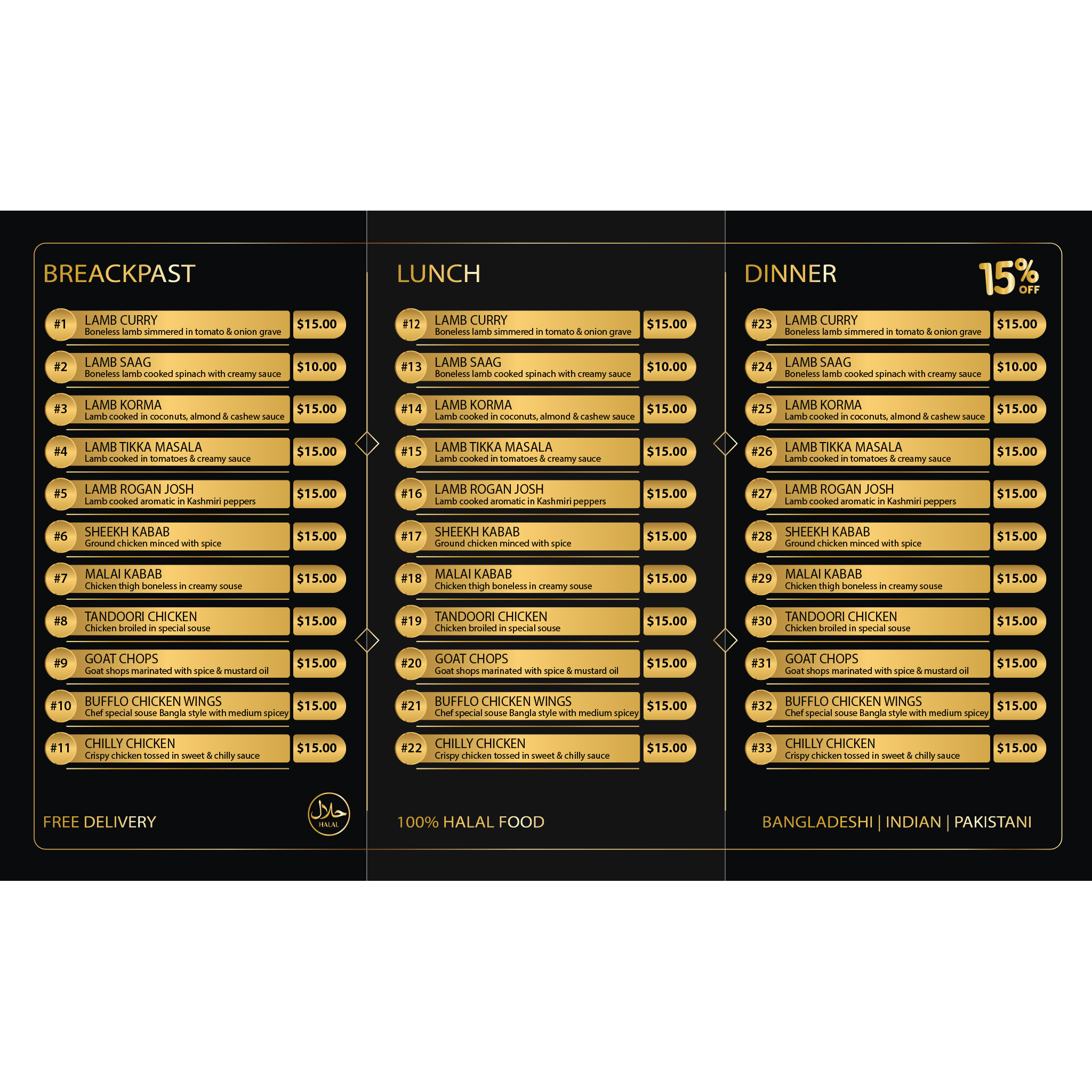 Professional restaurant menu, flyer, and business card set with clean, customizable design for instant download