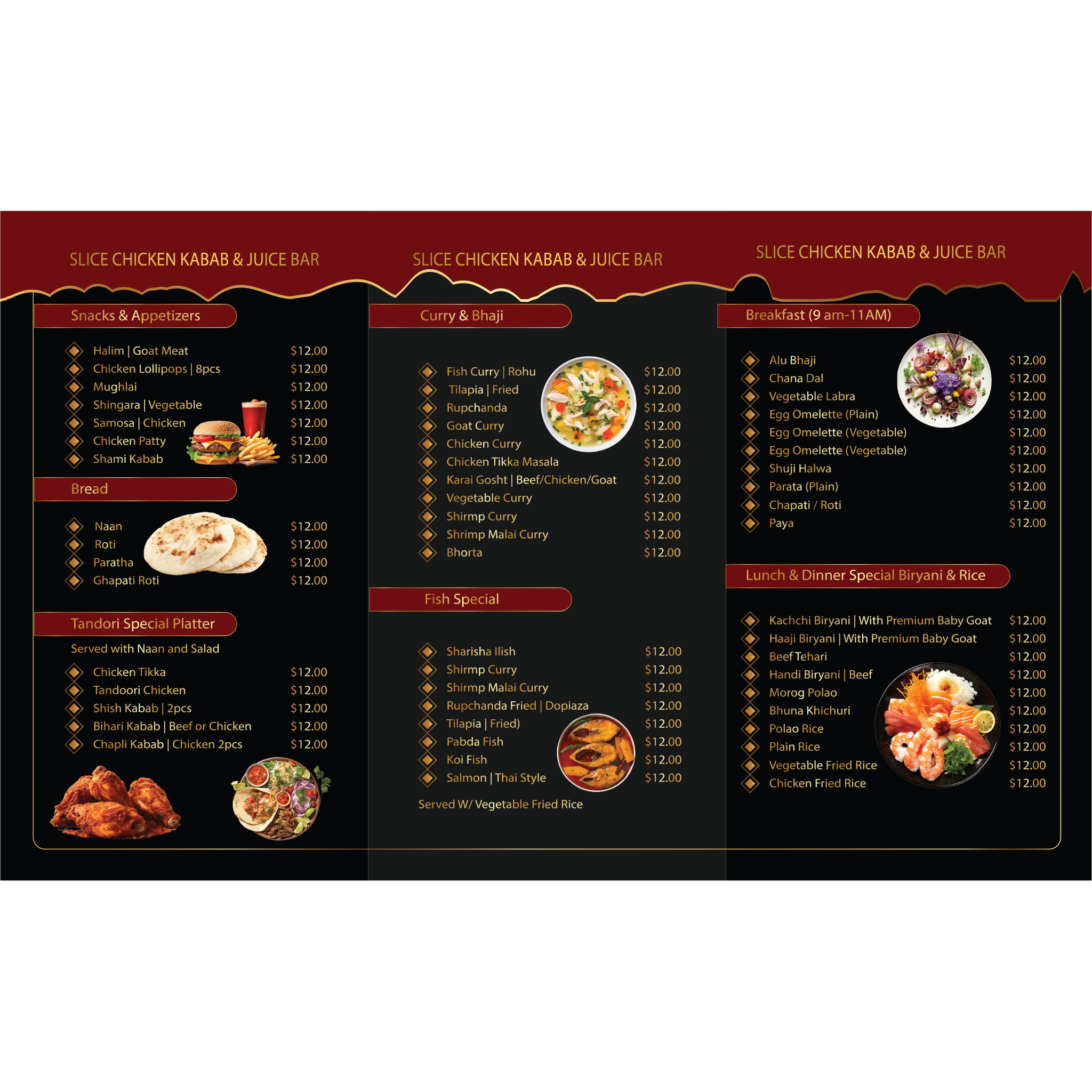 Professional restaurant menu, flyer, and business card template, editable and print-ready design