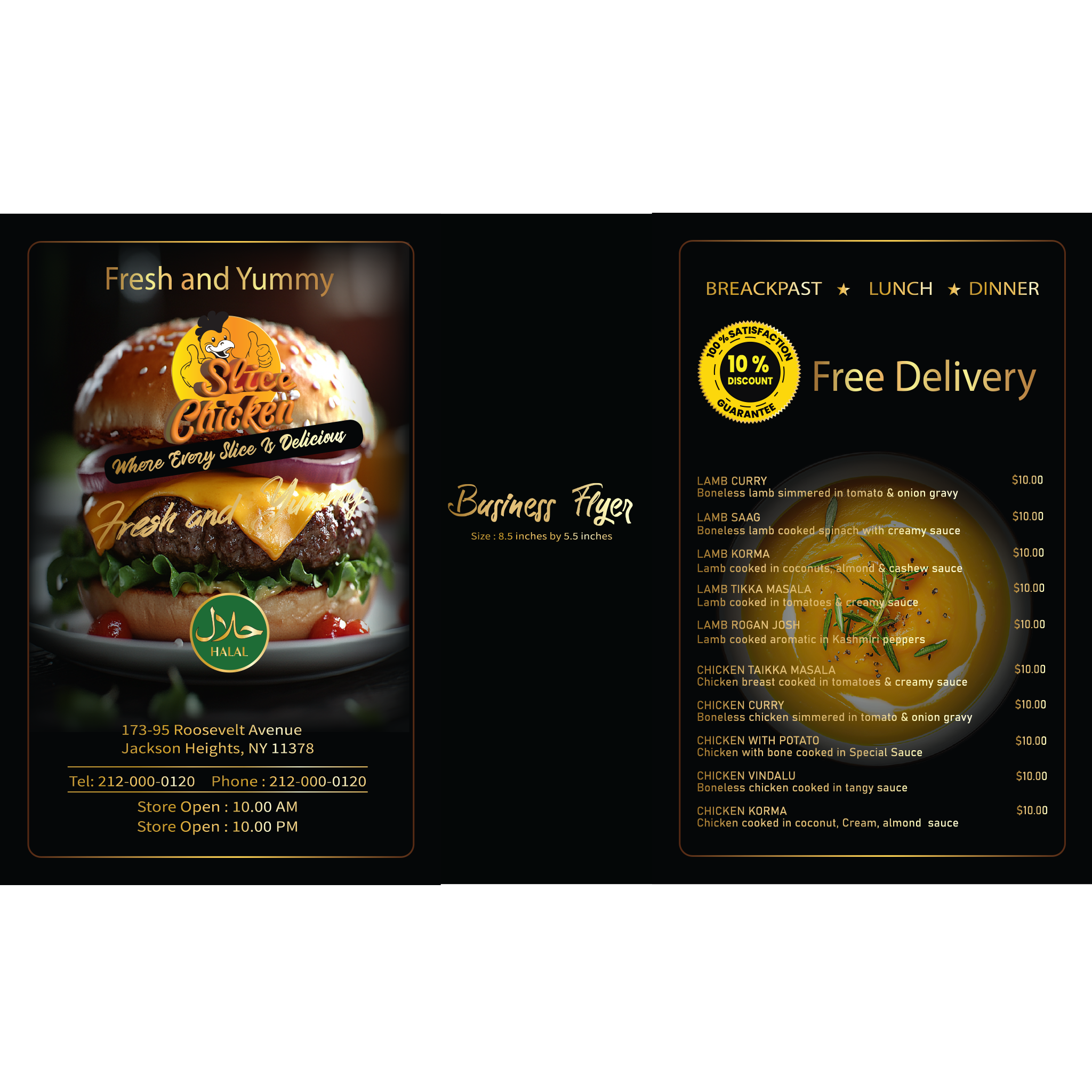 Professional restaurant menu, flyer, and business card template with clean, editable design for instant download