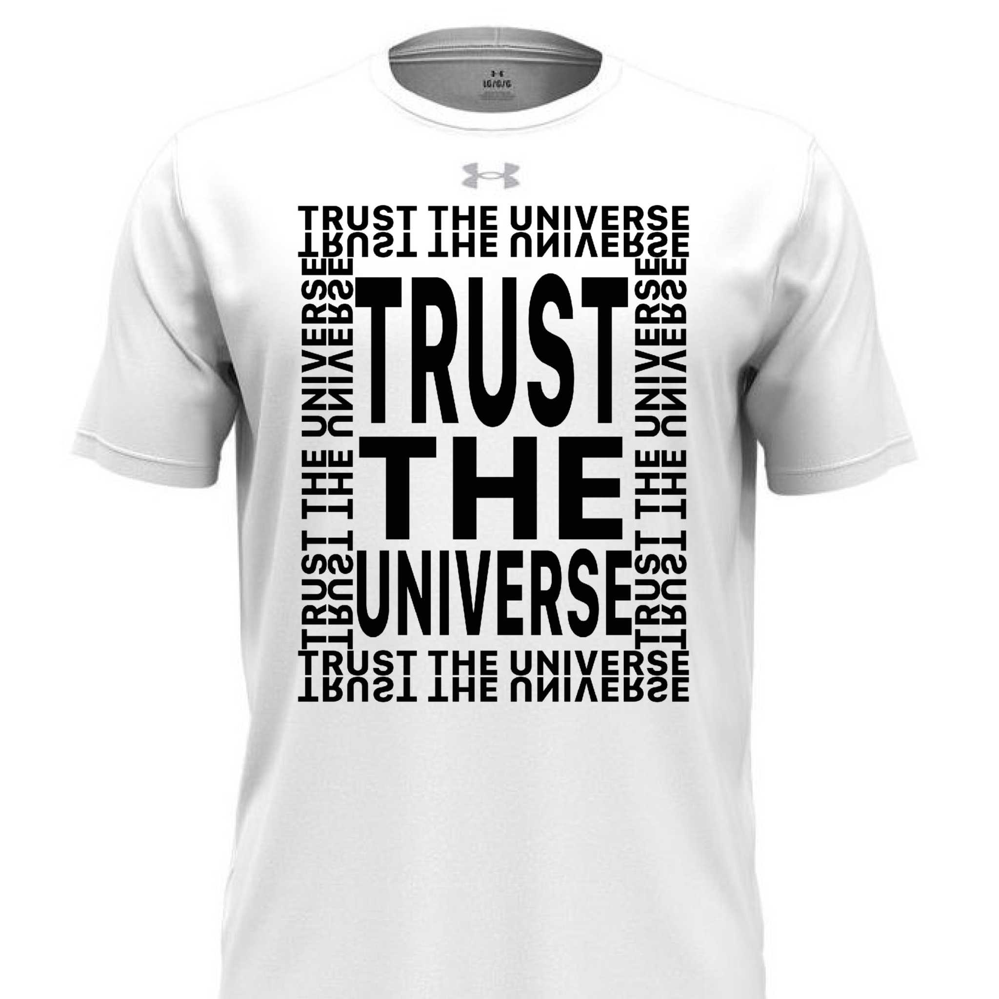 Under Armour 1376842 men's quick-dry recycled polyester tech t-shirt with minimalist "Trust the Universe" design