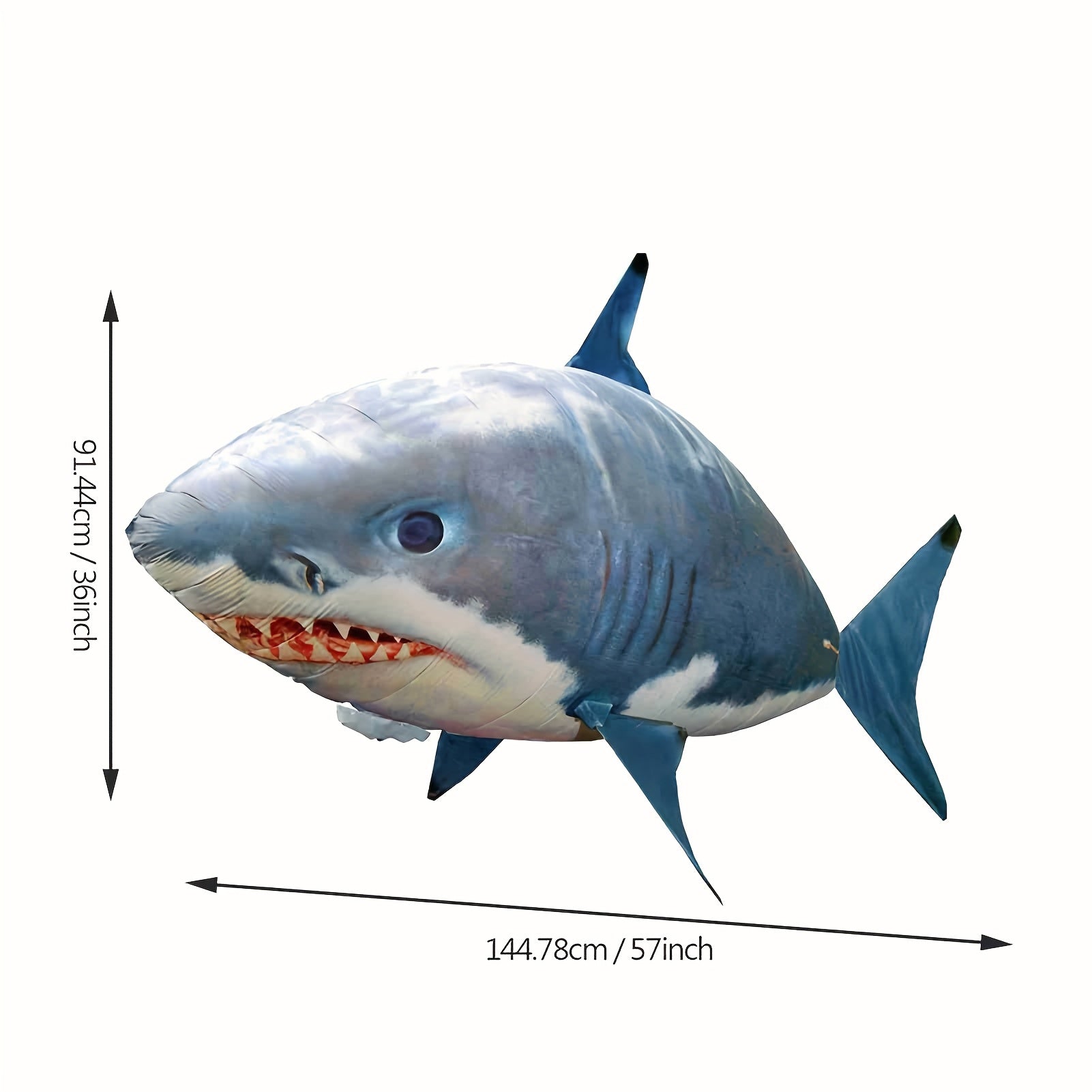 Remote-controlled gliding shark inflatable balloon by temu, realistic flying shark toy with remote control for immersive play.