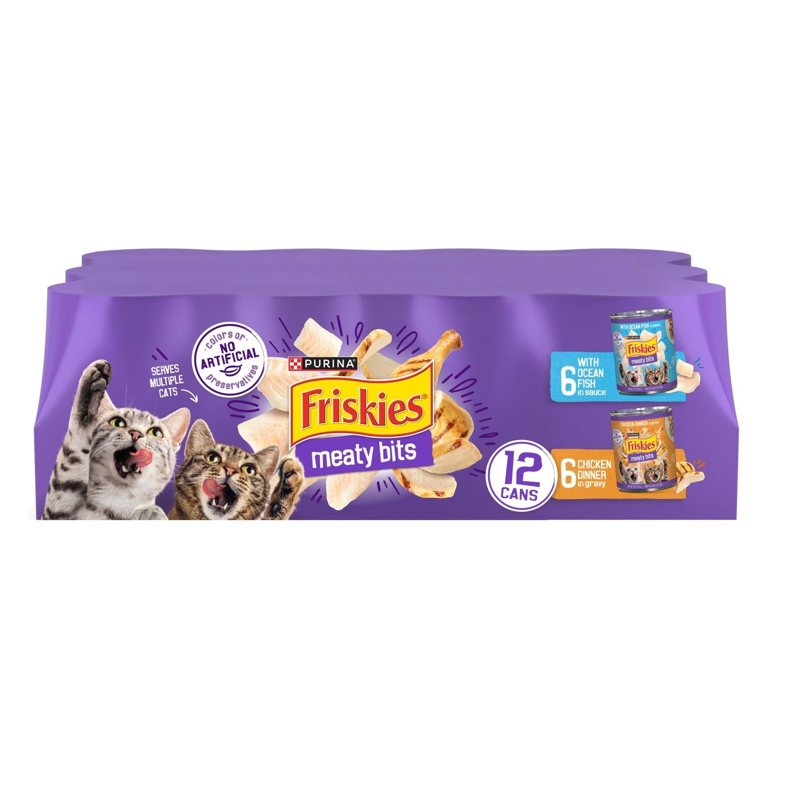 Purina Friskies Meaty Bits Ocean Fish Chicken Dinner Gravy wet cat food variety pack cans
