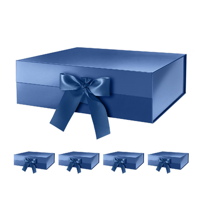 HAPPY POTATO blue magnetic gift boxes with ribbon, 5-pack, 13.5x9x4.1 inches, cardboard reusable storage boxes