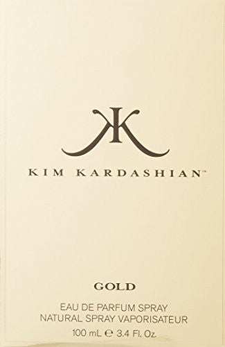 Kim Kardashian Gold Eau De Parfum spray bottle with gold and black design