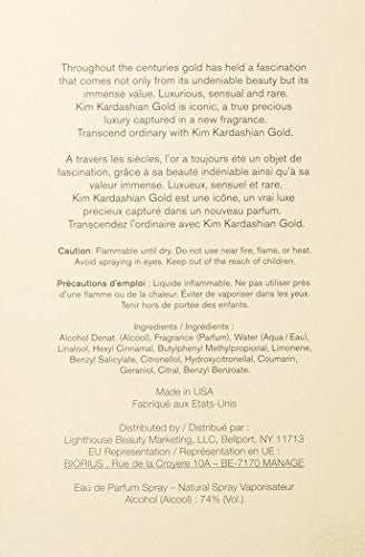 Kim Kardashian Gold Eau De Parfum spray bottle 50ml and 100ml luxury fragrance packaging