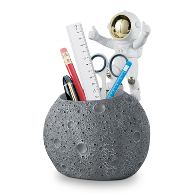 Kimdio Astronaut Moon Pen Holder resin desk organizer with grey astronaut and moon design
