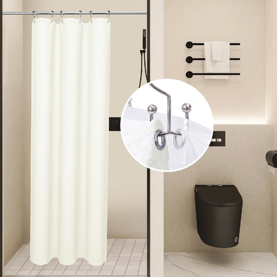 LaCyan 3-in-1 waffle weave shower curtain and clear liner set in cream polyester with metal grommets, 36x72 inches