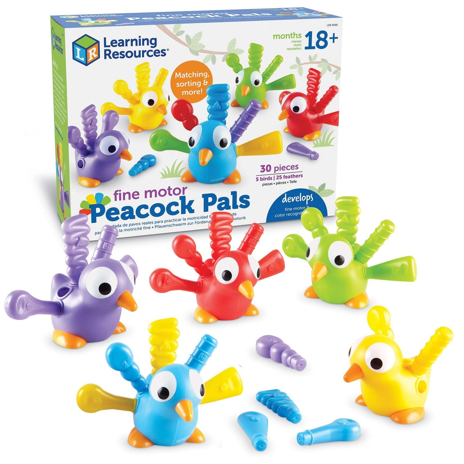 Learning Resources Fine Motor Peacock Pals toddler Montessori toy with colorful removable feathers for fine motor skill development
