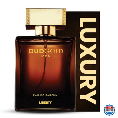 Liberty Oud Arabic Perfume bottle with gold design for men and women, modern style, 50ml Eau De Parfum
