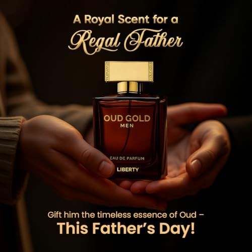 Liberty Oud Arabic Perfume gold bottle for men with bold oud and fresh citrus scent