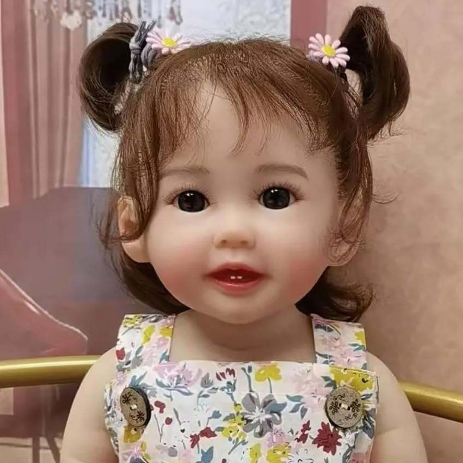 TERABITHIA 22" lifelike reborn baby doll in floral jumpsuit silicone vinyl full body realistic poseable design