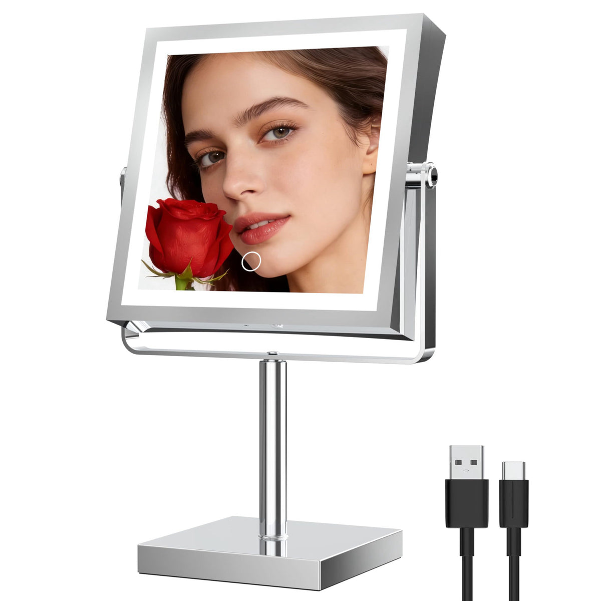 Ruacq Makeup Mirror with Lights 1X 10X Height Adjustable